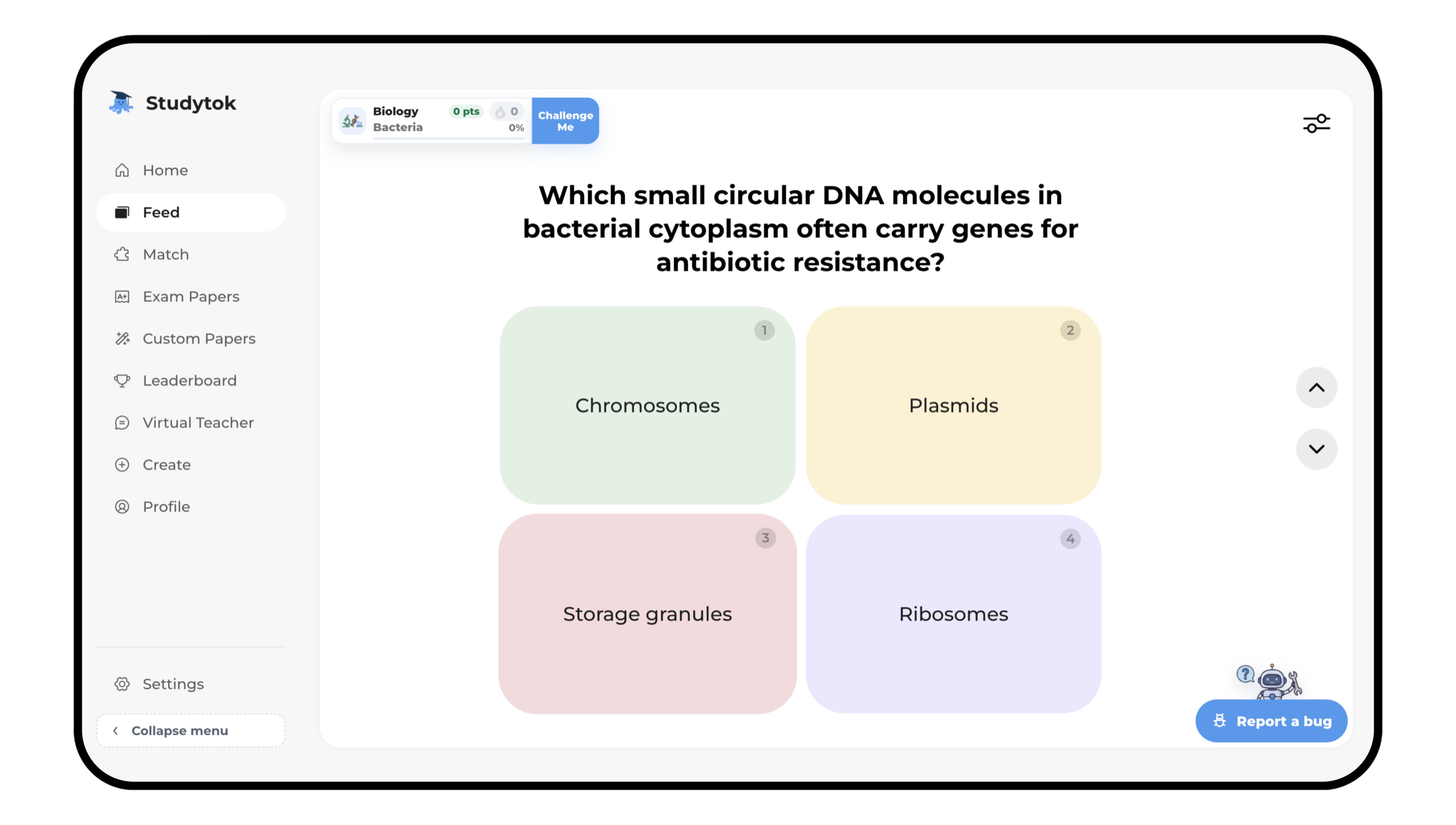 Studytok AI study app showing a personalised revision feed